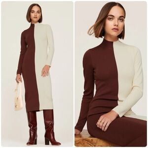 New! Ronny Kobo Collection Brown and Cream Knit Color block Midi Dress 🤎 XS